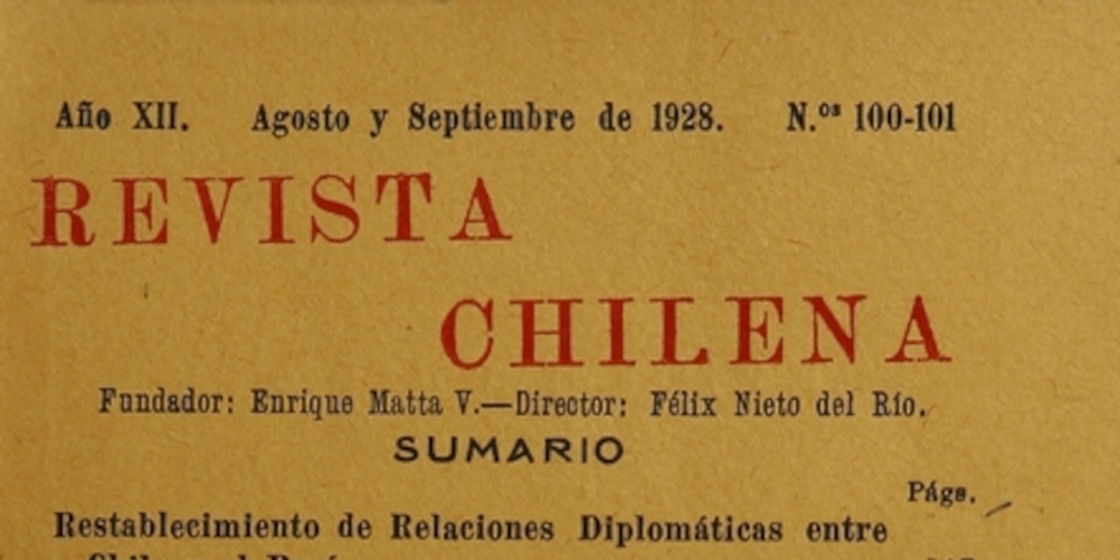 Revista Chilena. Año 12, número 100-101, agosto-septiembre de 1928