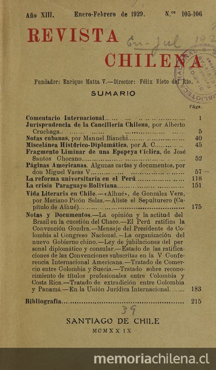 Revista chilena: año 13, números 105-106, enero-febrero de 1929