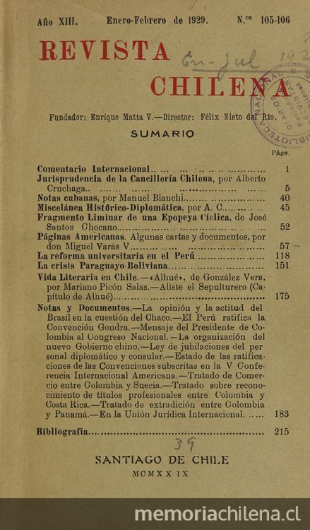 Revista chilena: año 13, números 105-106, enero-febrero de 1929