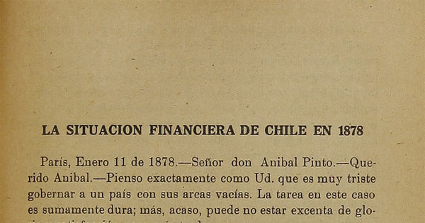 La situación financiera de Chile en 1878