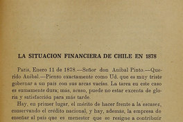 La situación financiera de Chile en 1878