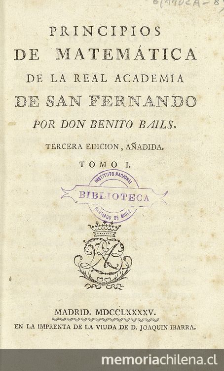 Portada de Principios de matemáticas de la Real Academia de San Fernando