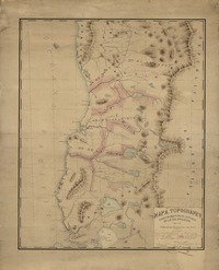 Mapa topográfico construido para el estudio de la colonización de las provincias de Cautín i Valdivia  [material cartográfico] construido por el injeniero Manuel Mena, según las indicaciones del Inspector de Tierras.