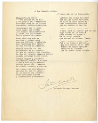 A don Eusebio Lillo  [manuscrito] Antonio Orrego Barros.