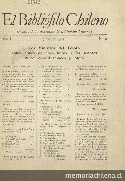 El Bibliófilo chileno: año 1, número 2