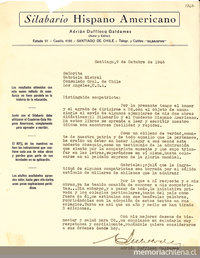 [Carta] 1946 oct. 9, Santiago, Chile [a] Gabriela Mistral, Los Angeles de California, [Estados Unidos][manuscrito]