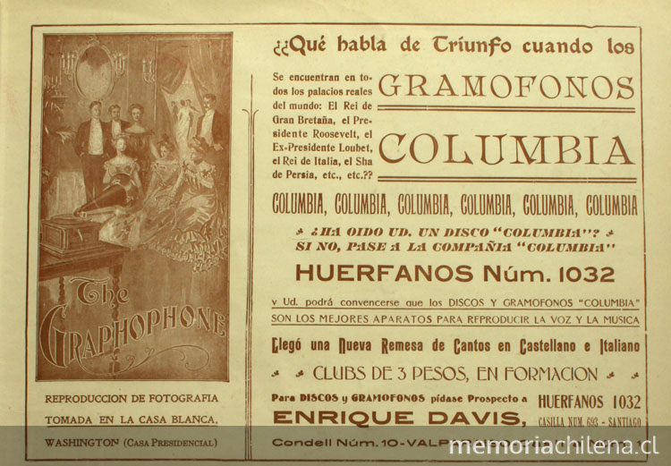 Anuncio publicitario de Gramófonos Columbia