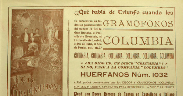 Anuncio publicitario de Gramófonos Columbia