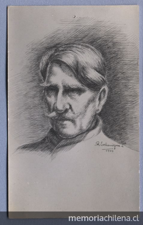 Alberto Ghiraldo, dibujo del retrato frontal de rostro