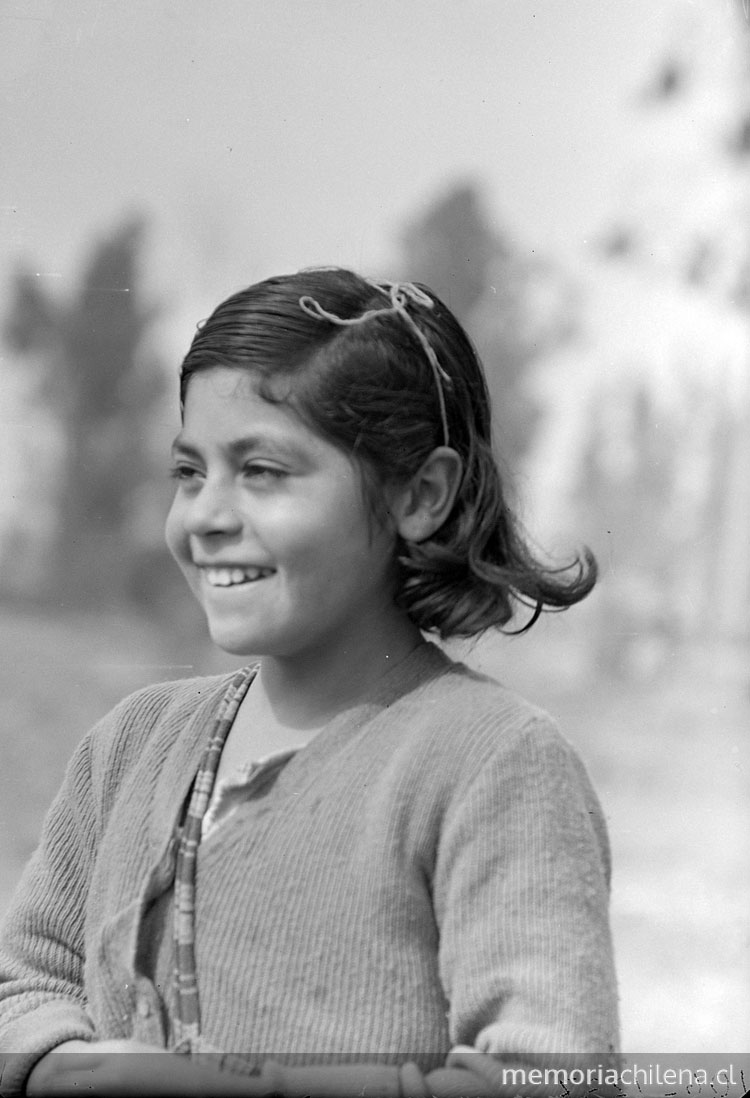 Niñita muy sonriente con su pelo tomado con una pitilla