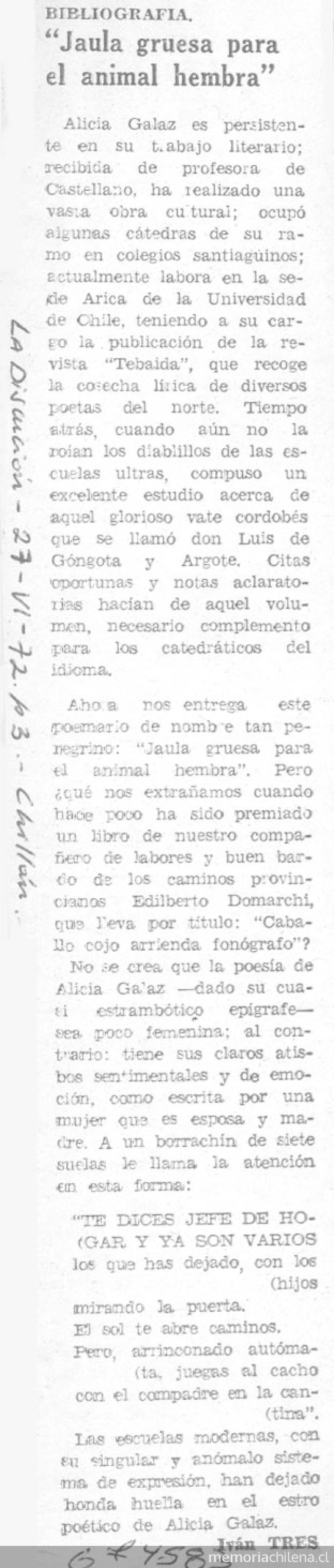 "Jaula gruesa para el animal hembra"