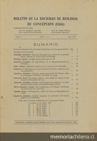 Acta de fundación de la Sociedad de Biología de Concepción y discurso inaugural a cargo de Alejandro Lipschütz. Boletín Sociedad de Biología de Concepción (Chile)