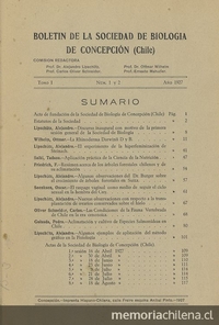 Acta de fundación de la Sociedad de Biología de Concepción y discurso inaugural a cargo de Alejandro Lipschütz. Boletín Sociedad de Biología de Concepción (Chile)