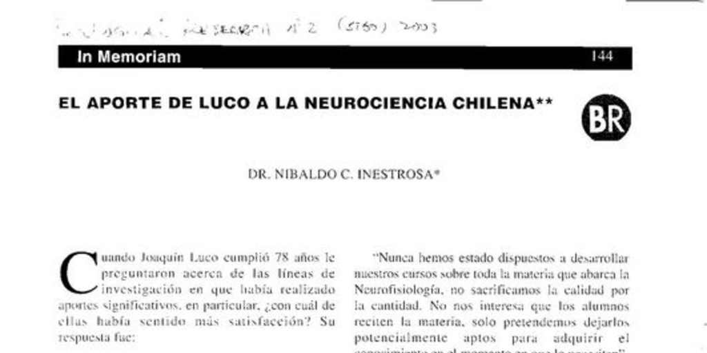 El aporte de Luco a la neurociencia chilena