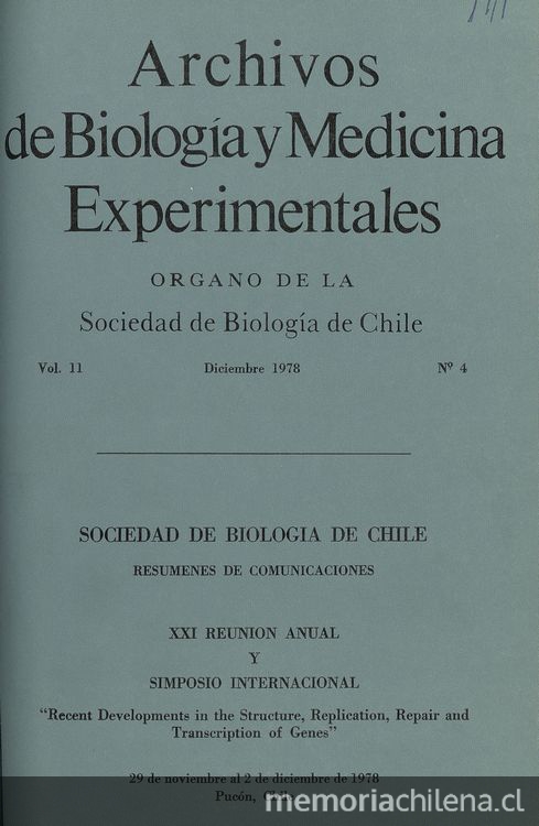 Historia de la Sociedad de Biología de Chile. Archivos de Biología y Medicina Experimental, nº 11,(1978)