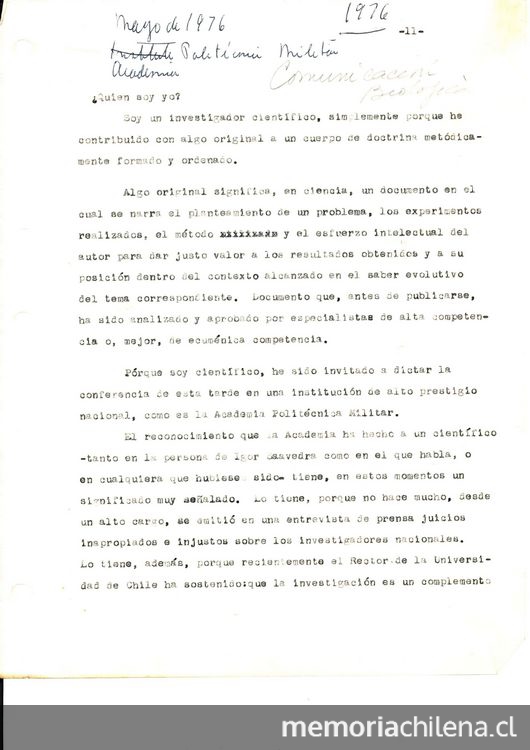 ¿Quién soy yo? Academia Politécnica Militar (1976, mayo). Archivo personal Joaquín Luco
