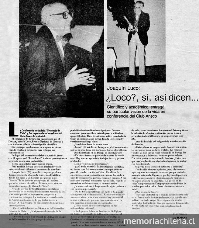 ¿Loco?, sí, así dicen...  El Rancagüino, Rancagua, 20 de abril 1985.