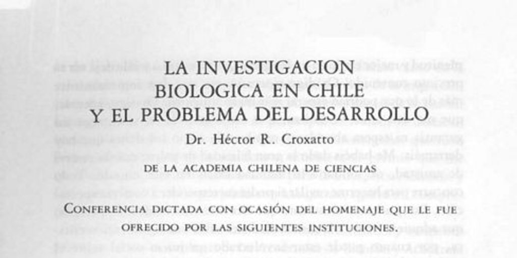 La investigación biológica en Chile y el problema del desarrollo