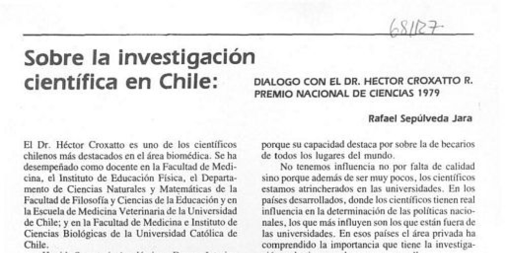 Sobre la investigación científica en Chile: diálogo con el Dr. Héctor Croxatto