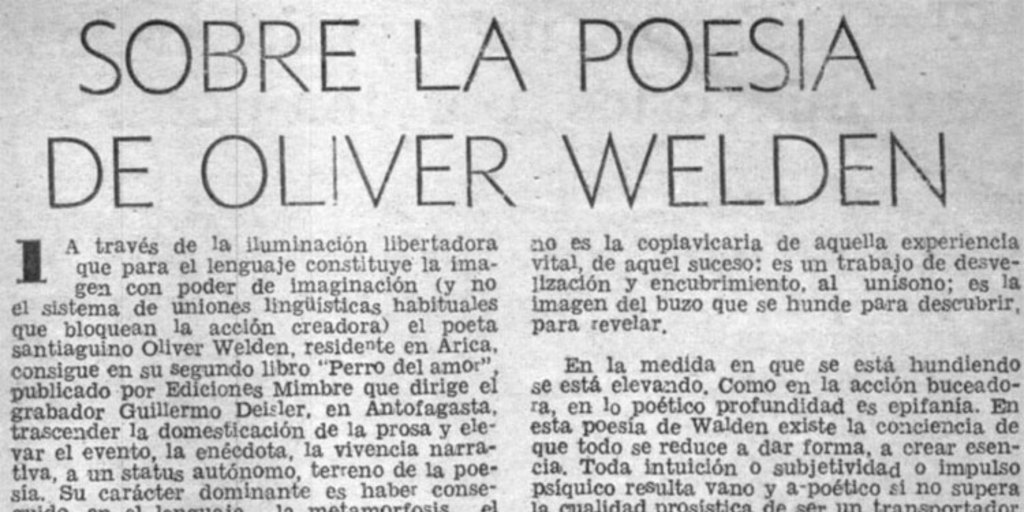 Sobre la poesía de Oliver Welden