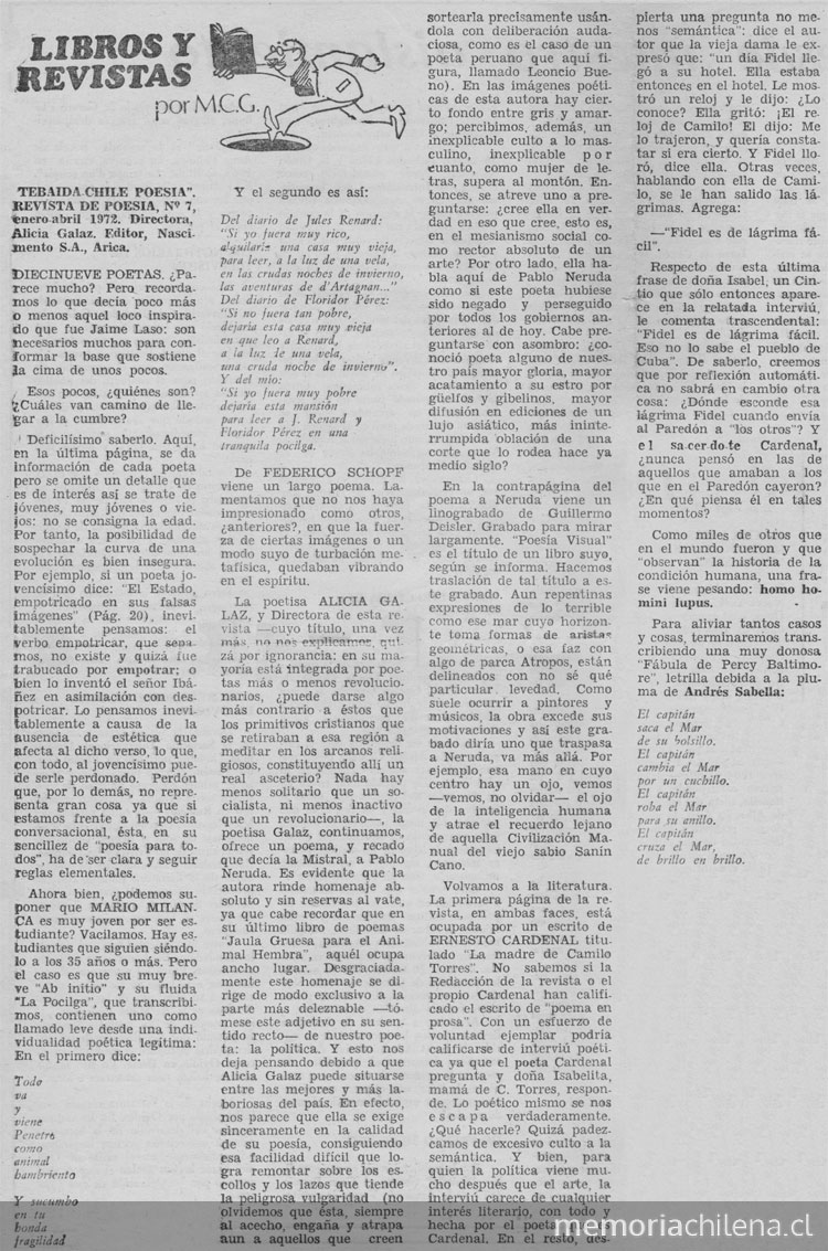 Tebaida Chilepoesía. Revista de poesía, nº7, enero-abril 1972