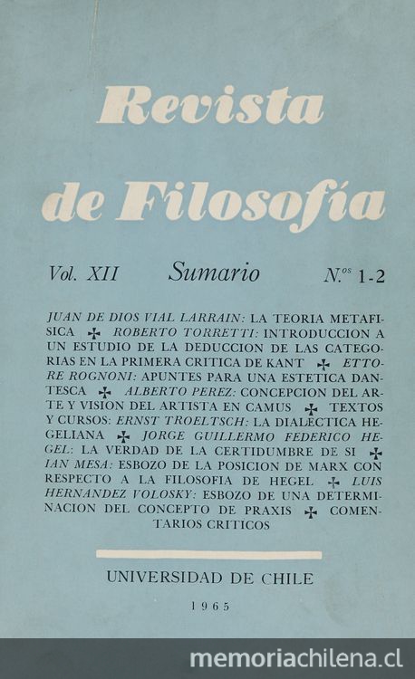 Revista de filosofía Vol.11:no.1/2 (1965:sept.)