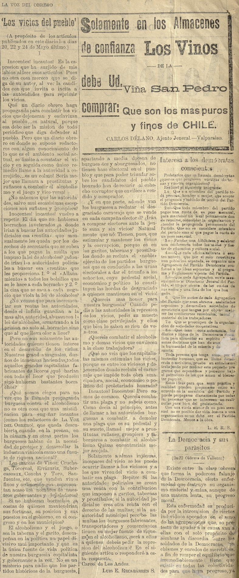 Los vicios del Pueblo, 2 de julio 1909.