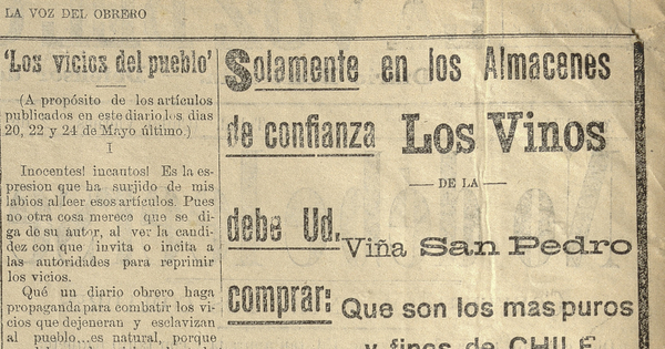 Los vicios del Pueblo, 2 de julio 1909.