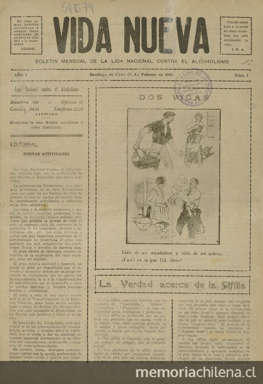 Vida nueva /boletín mensual de la Liga Nacional Contra el Alcoholismo.