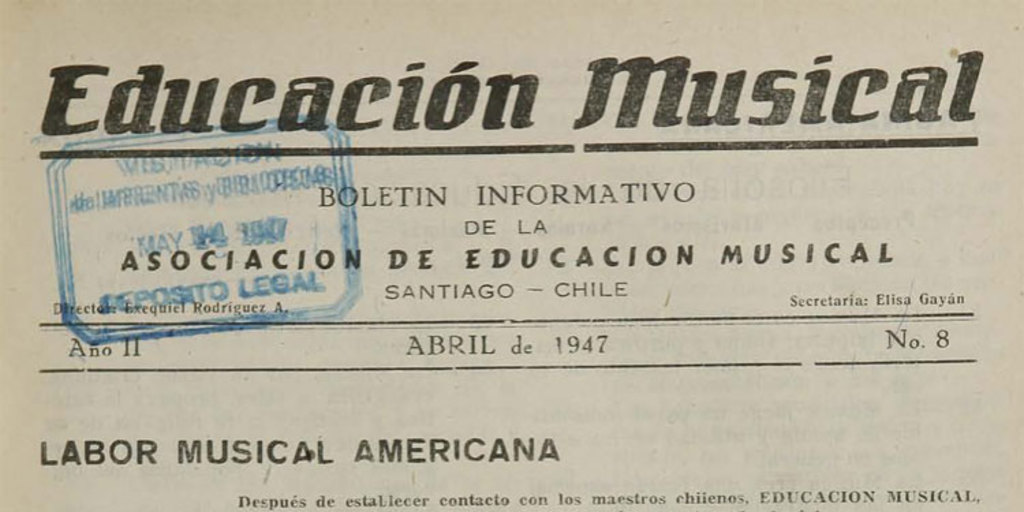 Educación musical: año II, número 8, abril de 1947