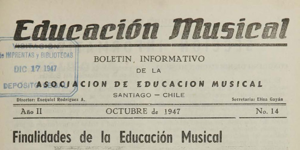 Educación musical: año II, número 14, octubre de 1947