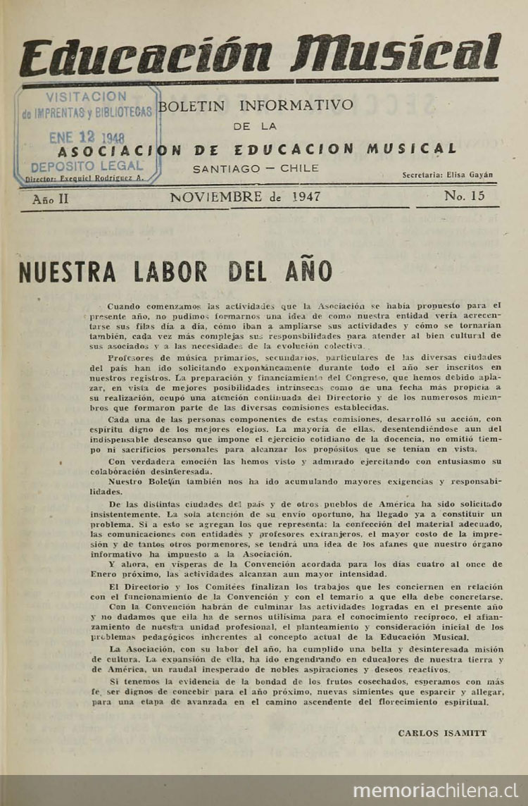 Educación musical: año II, número 15, noviembre de 1947