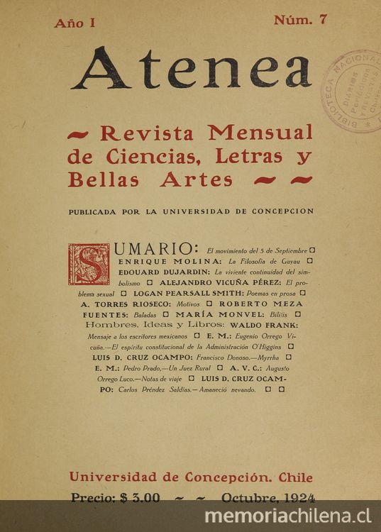 Atenea: año 1, número 7, octubre de 1924