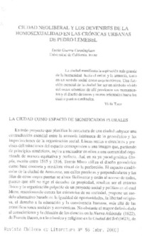 Ciudad neoliberal y los devenires de la homosexualidad en las crónicas urbanas de Pedro Lemebel  [artículo] Lucía Guerra Cunningham.