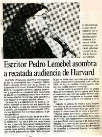 Escritor Pedro Lemebel asombra a recatada audiencia de Harvard.  [artículo]