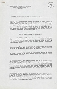 Fiestas, tradiciones y costumbres de la comuna de Arauco  [manuscrito].