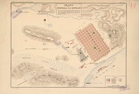 Plano de la batalla del Gavilán  [material cartográfico] coordinado con los documentos históricos sobre la base de un croquis del General Las Heras y un plano topográfico de Talcahuano y Concepción por el Ingeniero del ejército de los Andes José Alberto d'Albe; dibujado por Carlos Beyer.