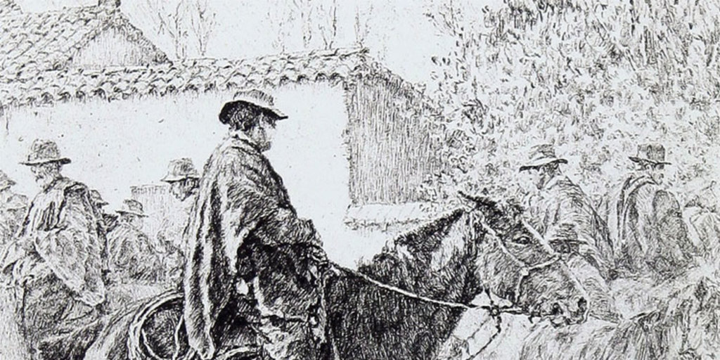 Dibujo de huasos a caballo