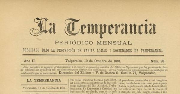 La temperancia Año 2: nº28, 10 de octubre de 1894