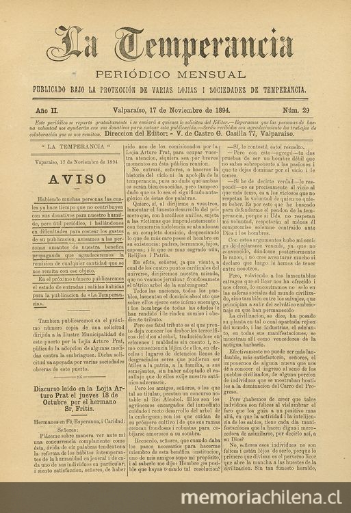 La temperancia Año 2: nº29, 17 de noviembre de 1894