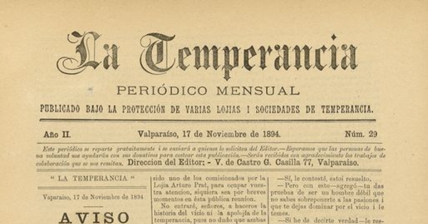 La temperancia Año 2: nº29, 17 de noviembre de 1894