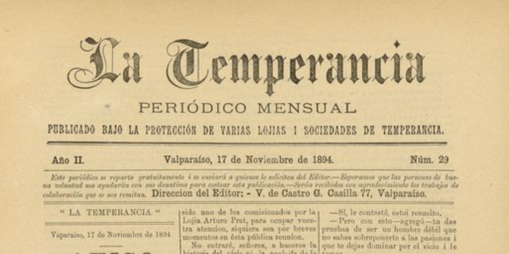 La temperancia Año 2: nº29, 17 de noviembre de 1894