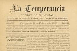 La temperancia Año 3: nº31, 19 de febrero de 1895