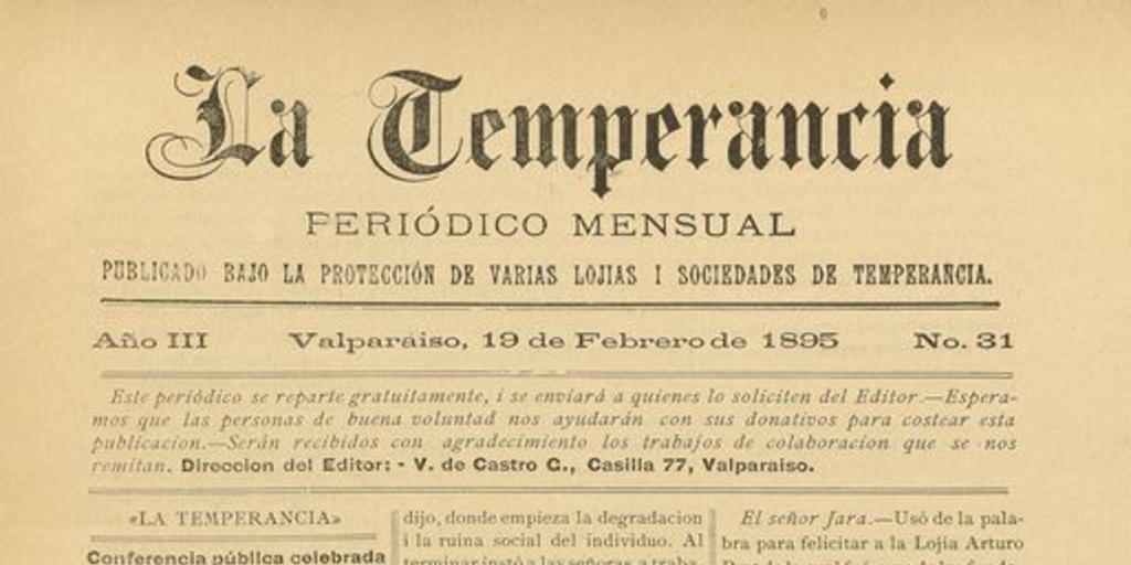 La temperancia Año 3: nº31, 19 de febrero de 1895