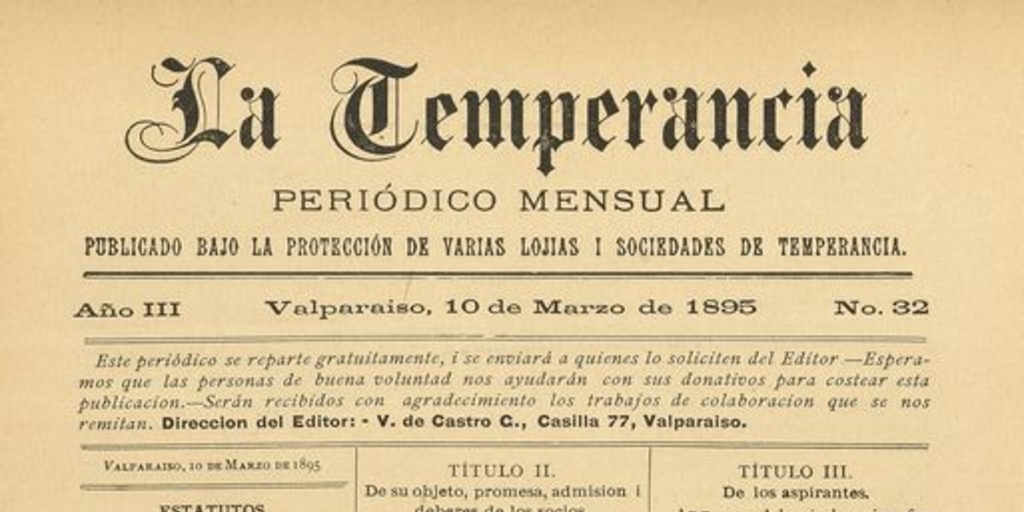 La temperancia Año 3: nº32, 10 de marzo de 1895