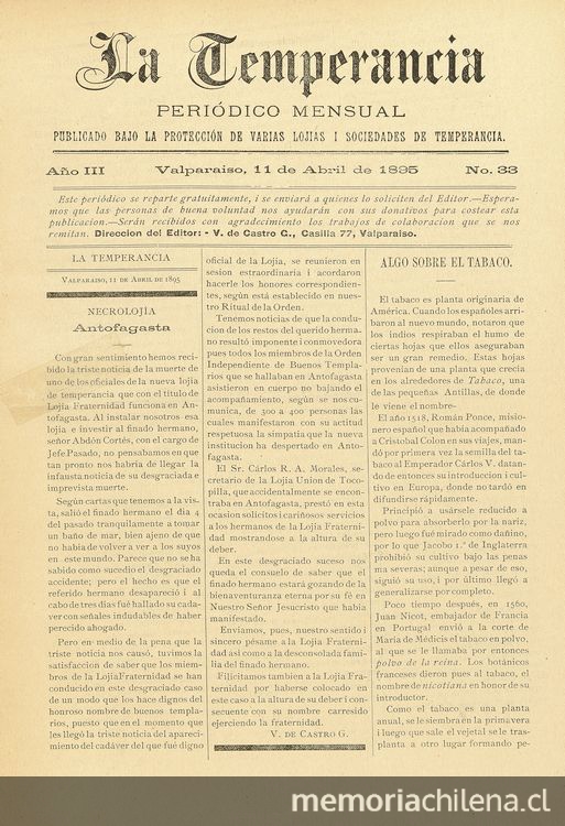 La temperancia Año 3: nº33, 11 de abril de 1895