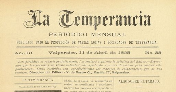 La temperancia Año 3: nº33, 11 de abril de 1895