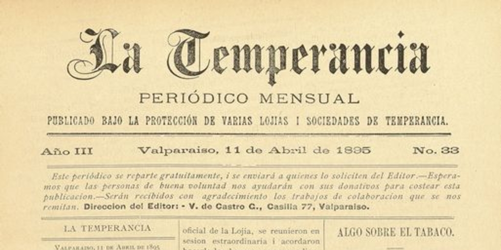 La temperancia Año 3: nº33, 11 de abril de 1895