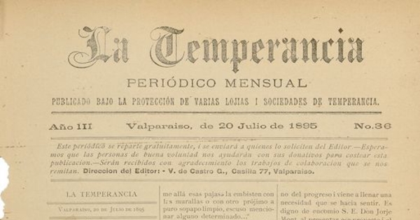 La temperancia Año 3: nº36, 20 de julio de 1895