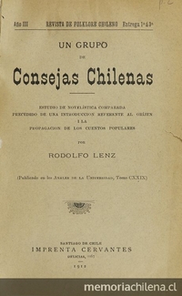 Un grupo de consejas chilenas :estudio de novelística comparada precedido de una introducción referente al orijen y la propagación de los cuentos populares